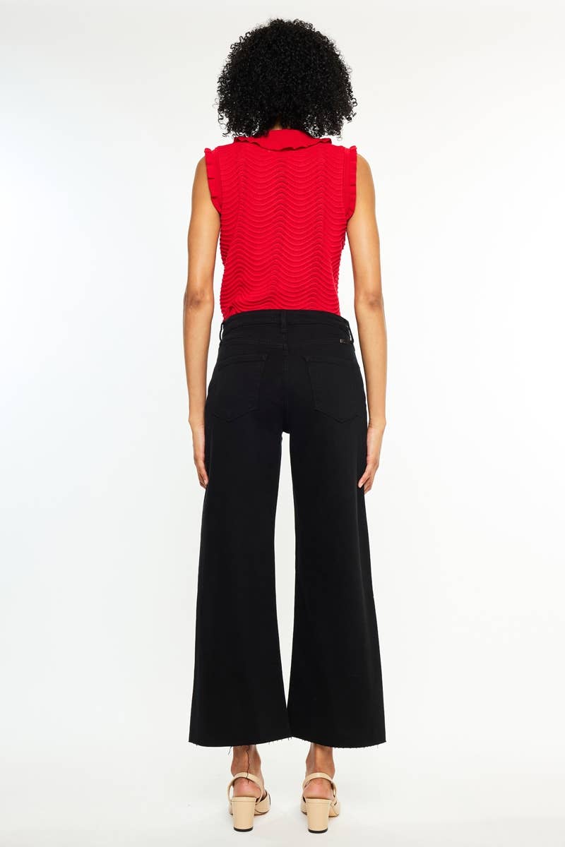 High Rise Crop Wide Leg Jeans Black