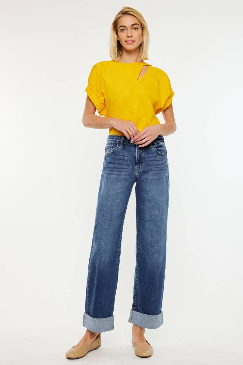 High Rise Cuffed Wide Leg Jeans