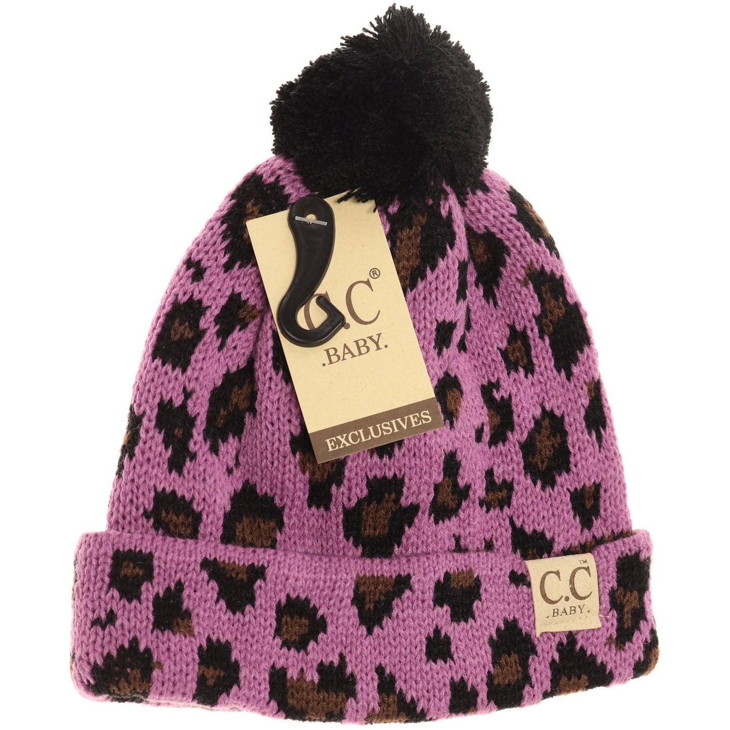 CC Baby Leopard Single Pom Newborn Knit Hat