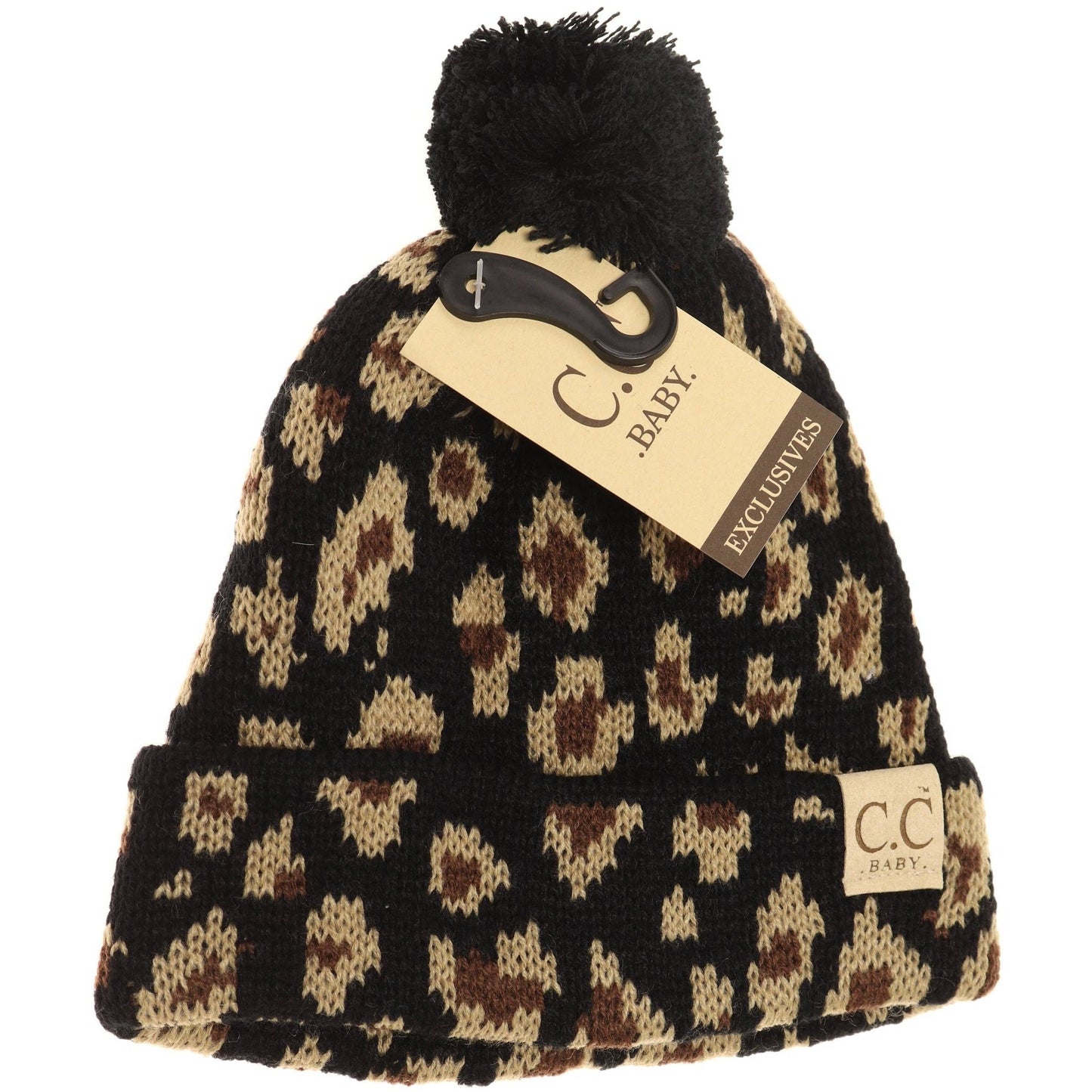 CC Baby Leopard Single Pom Newborn Knit Hat