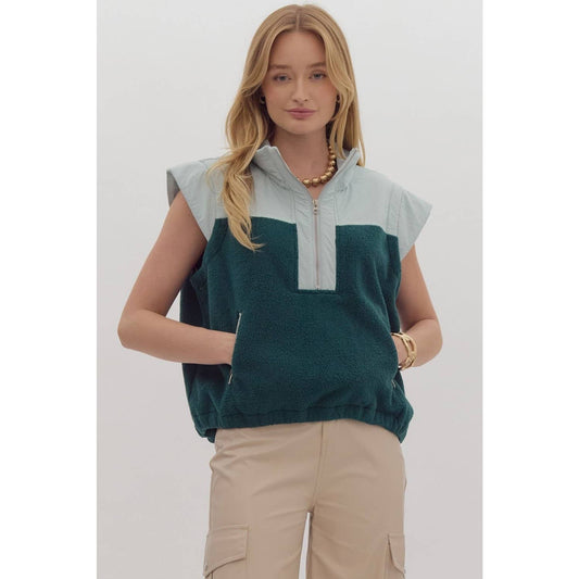 Colorblock fleece puffer vest