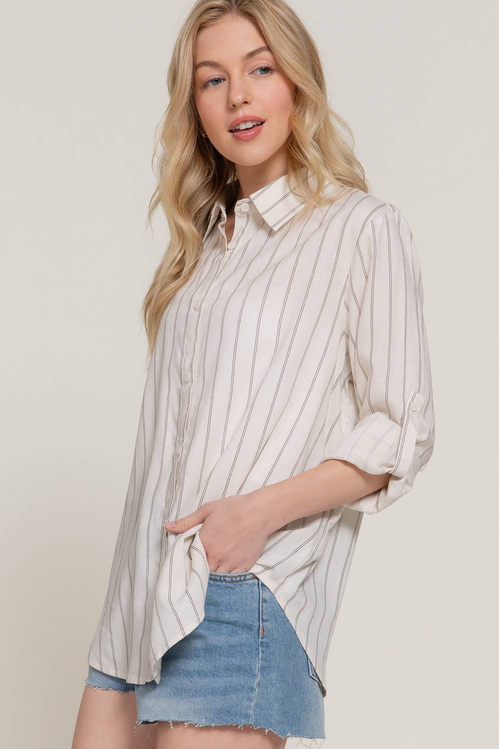 Long Sleeve Button Down Stripe Linen Oversized Shirt