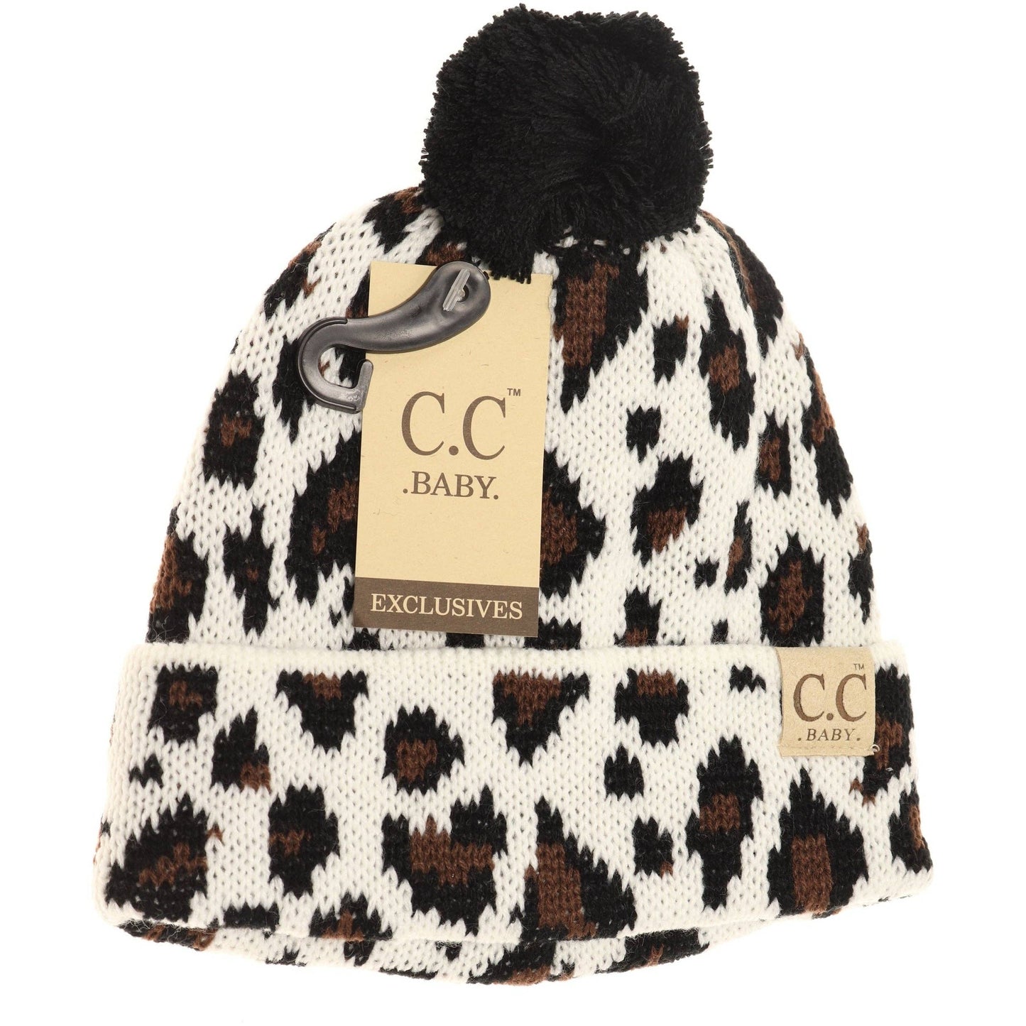 CC Baby Leopard Single Pom Newborn Knit Hat