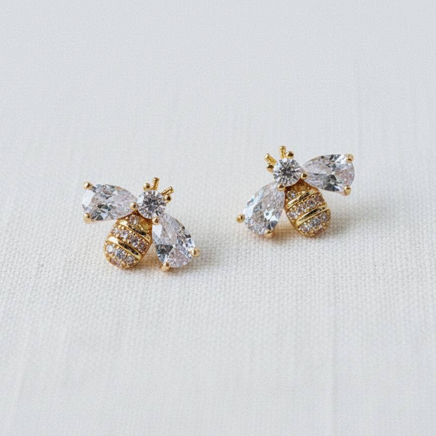 Miniature Cubic Zirconia Bee Stud Earrings