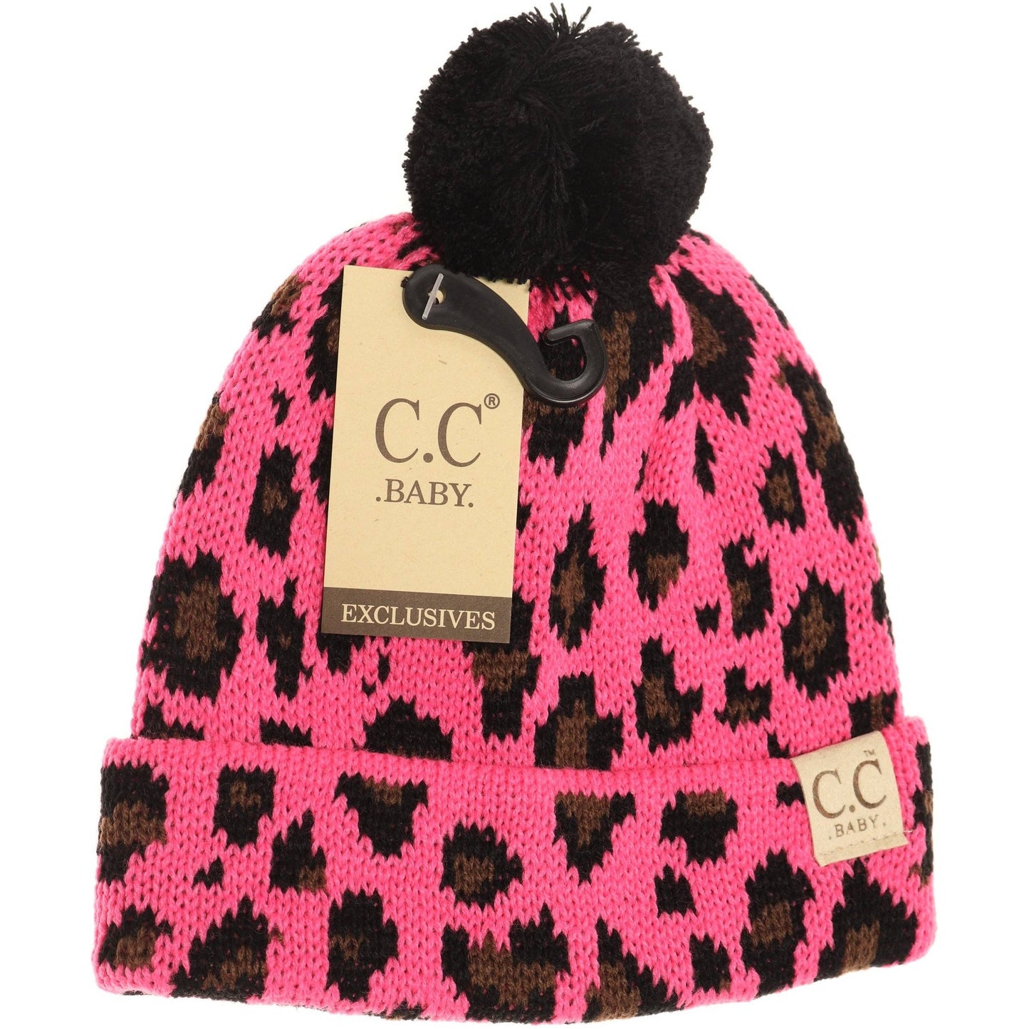 CC Baby Leopard Single Pom Newborn Knit Hat