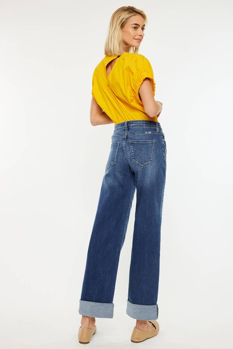 High Rise Cuffed Wide Leg Jeans