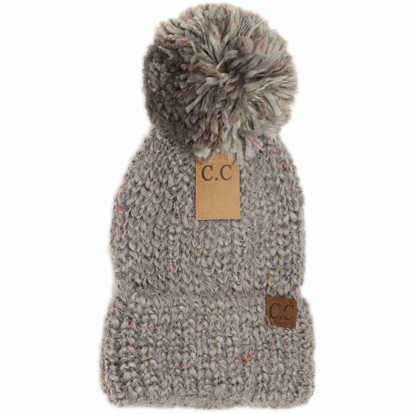 CC Beanie Multi Color Feather Knit Pom Beanie