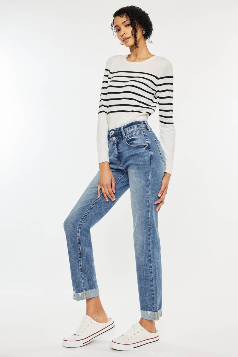 High Rise Slim Straight Jeans Medium Wash