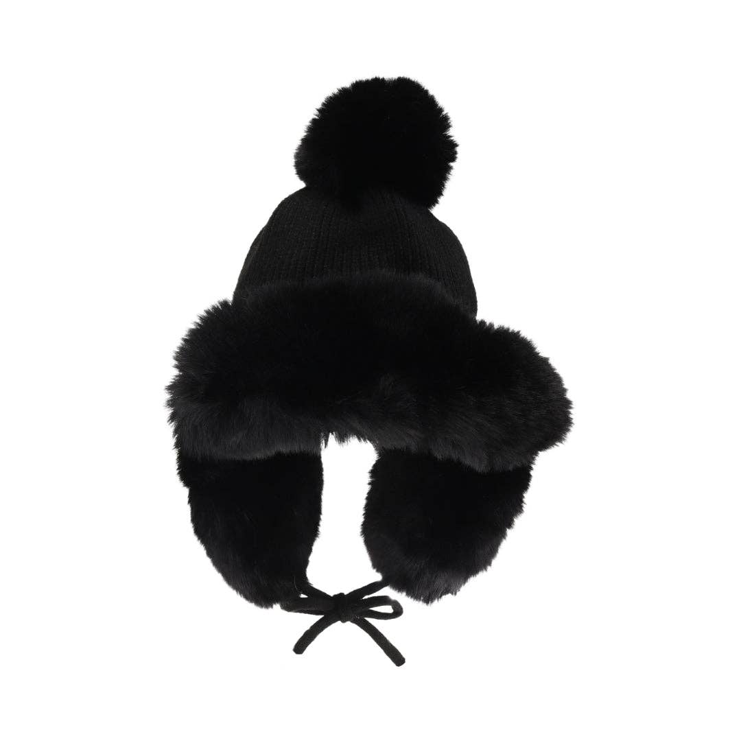 CC Beanie Thick Knitted Trapper Pom