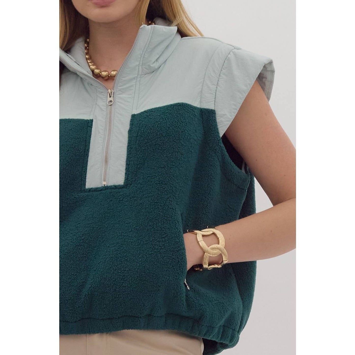 Colorblock fleece puffer vest