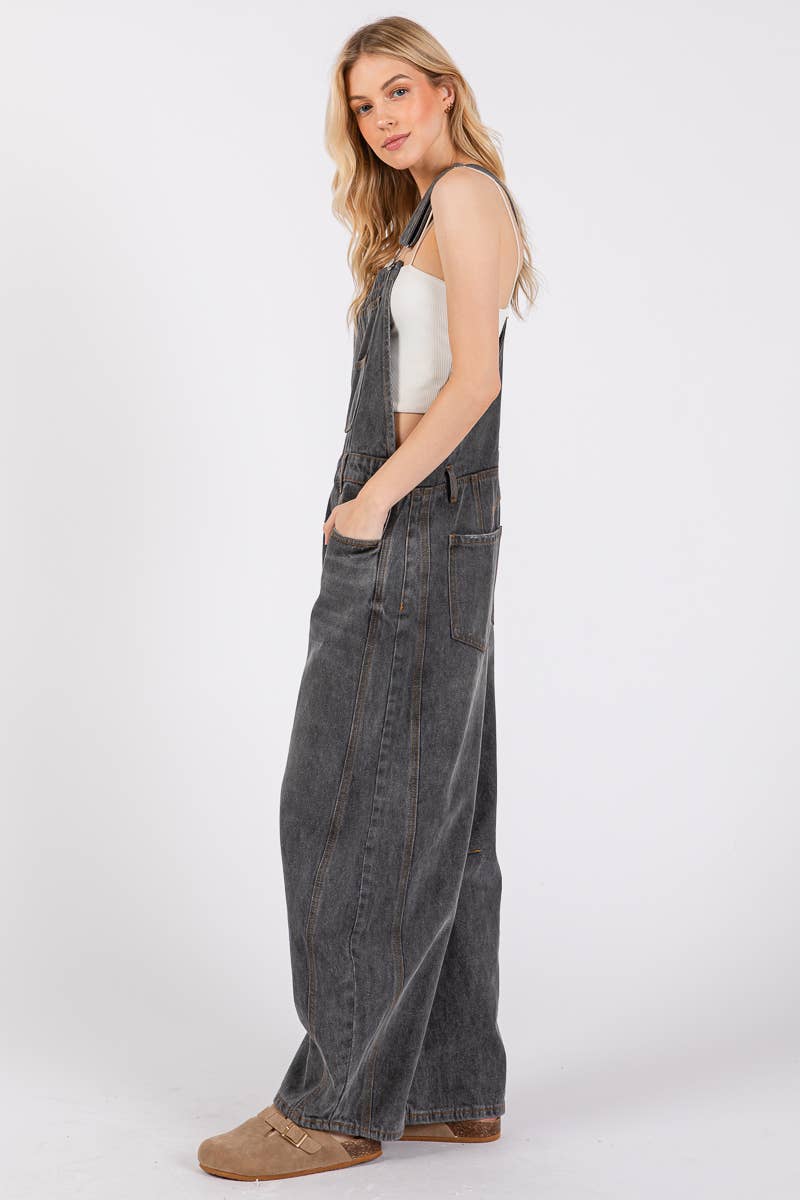 Washed Denim Overall Jumpsuit