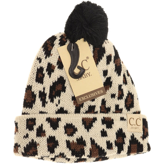 CC Baby Leopard Single Pom Newborn Knit Hat