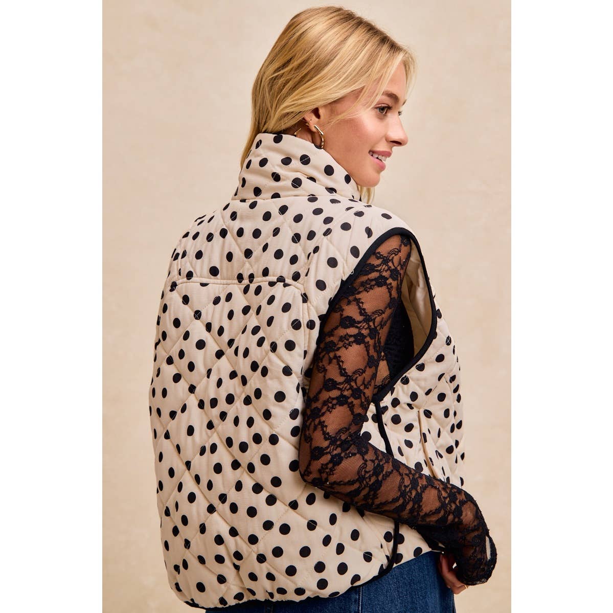 Polka Dot Print Quilted Vest