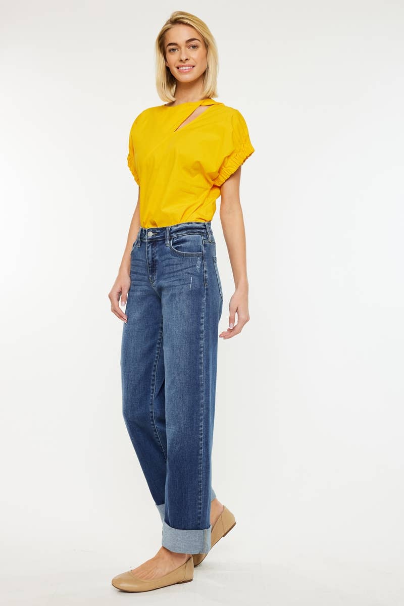 High Rise Cuffed Wide Leg Jeans