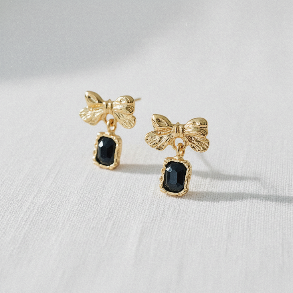 Black and Gold Bow Earrings