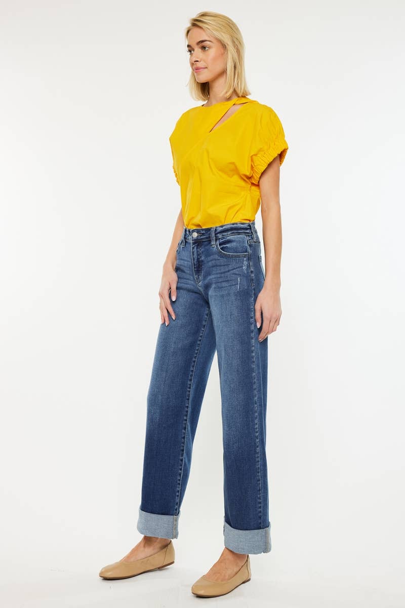 High Rise Cuffed Wide Leg Jeans