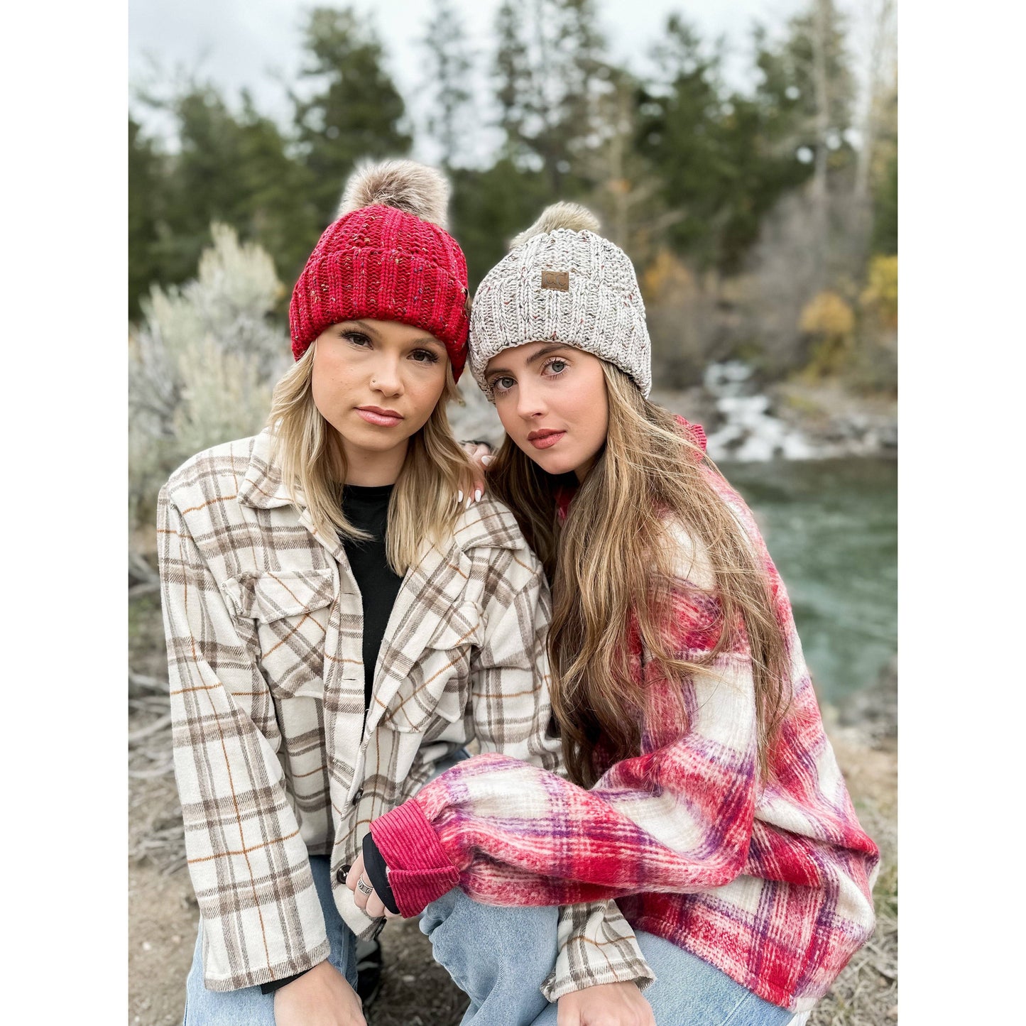 CC Beanie Fuzzy Lined Flecked Fur Pom