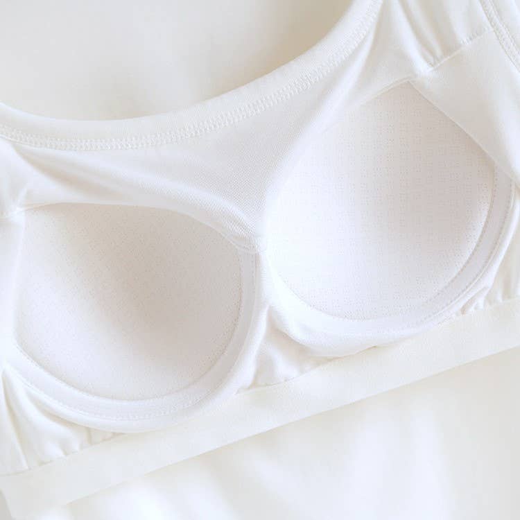 Queen-anne neck cotton blend built-in bra tank top