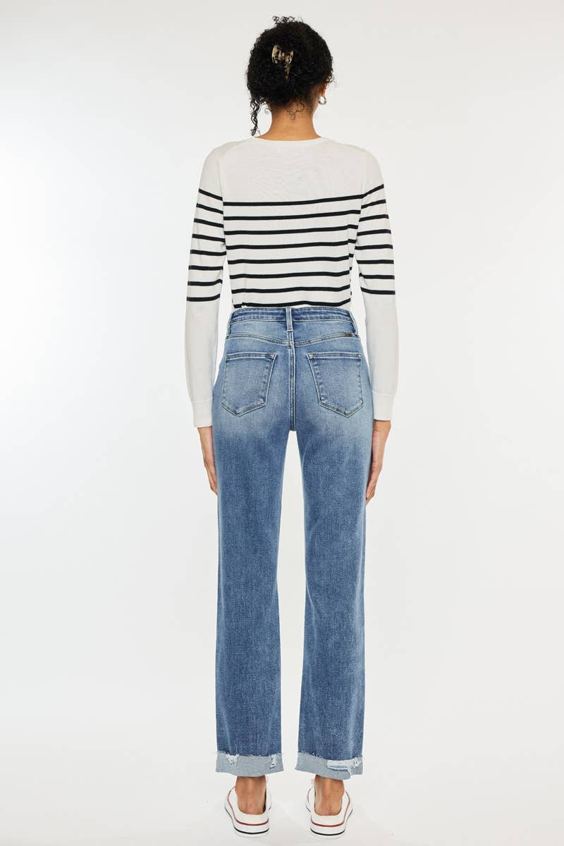 High Rise Slim Straight Jeans Medium Wash