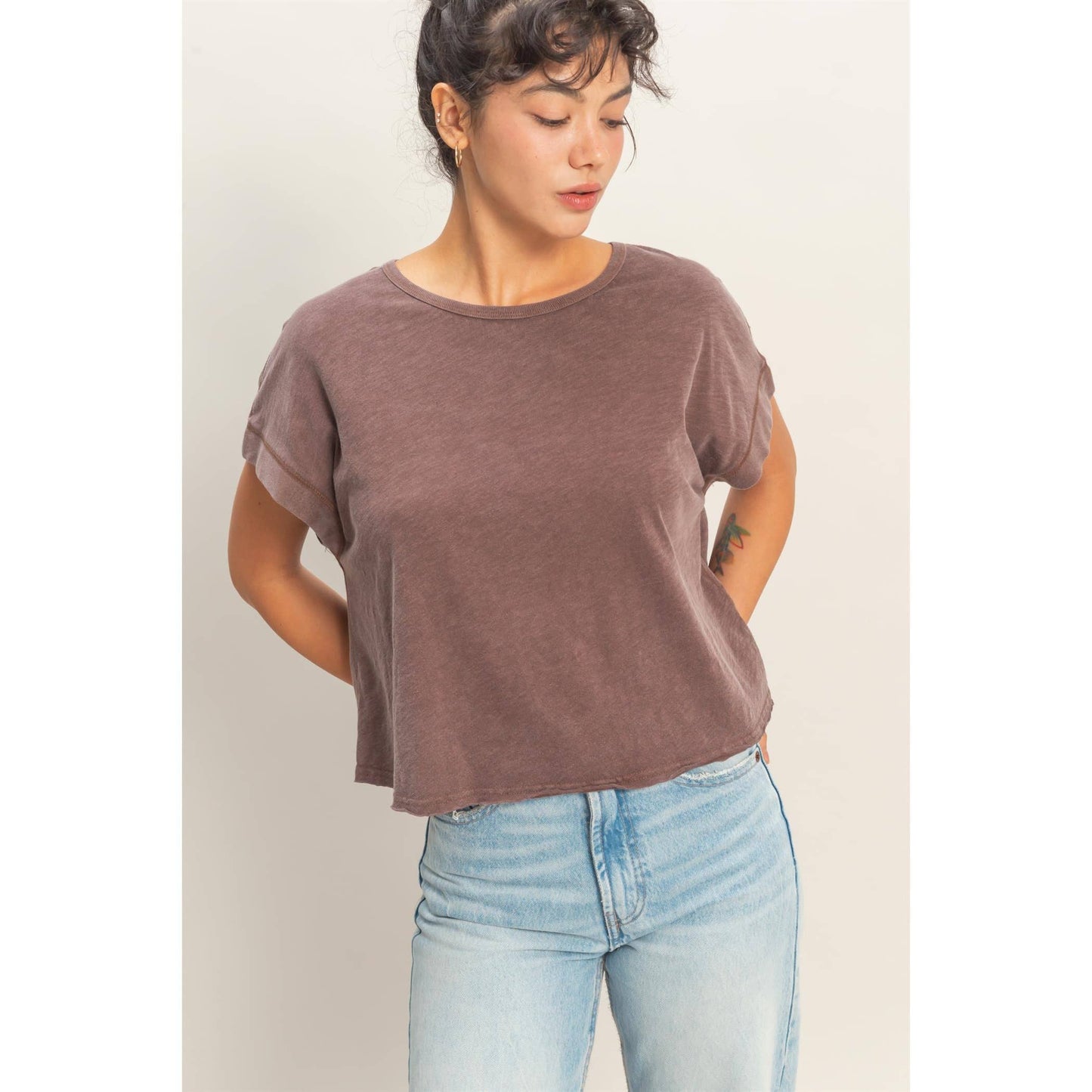 Acid Washed Cross Detail Open Back Top