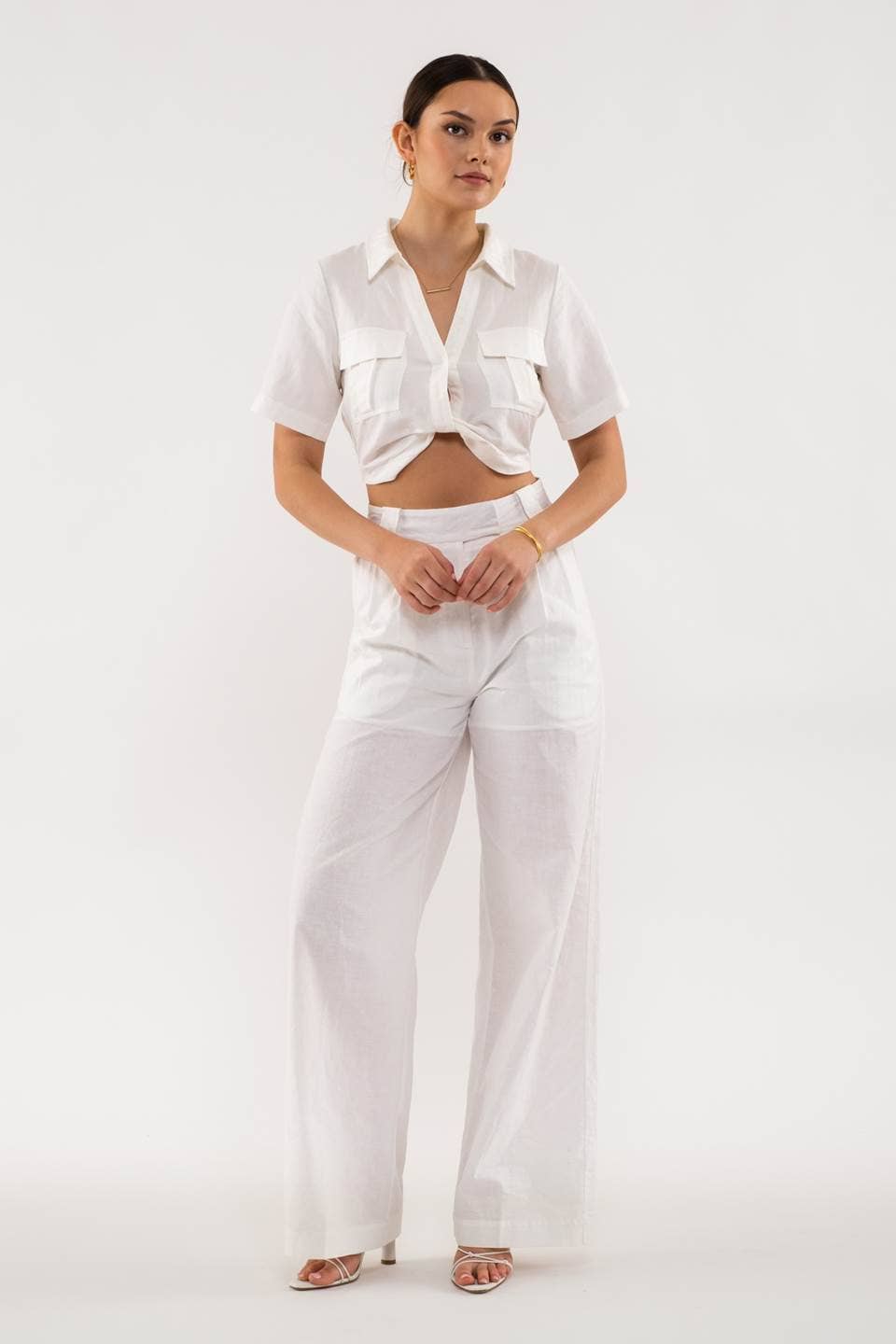 Twist Front Linen Crop Top