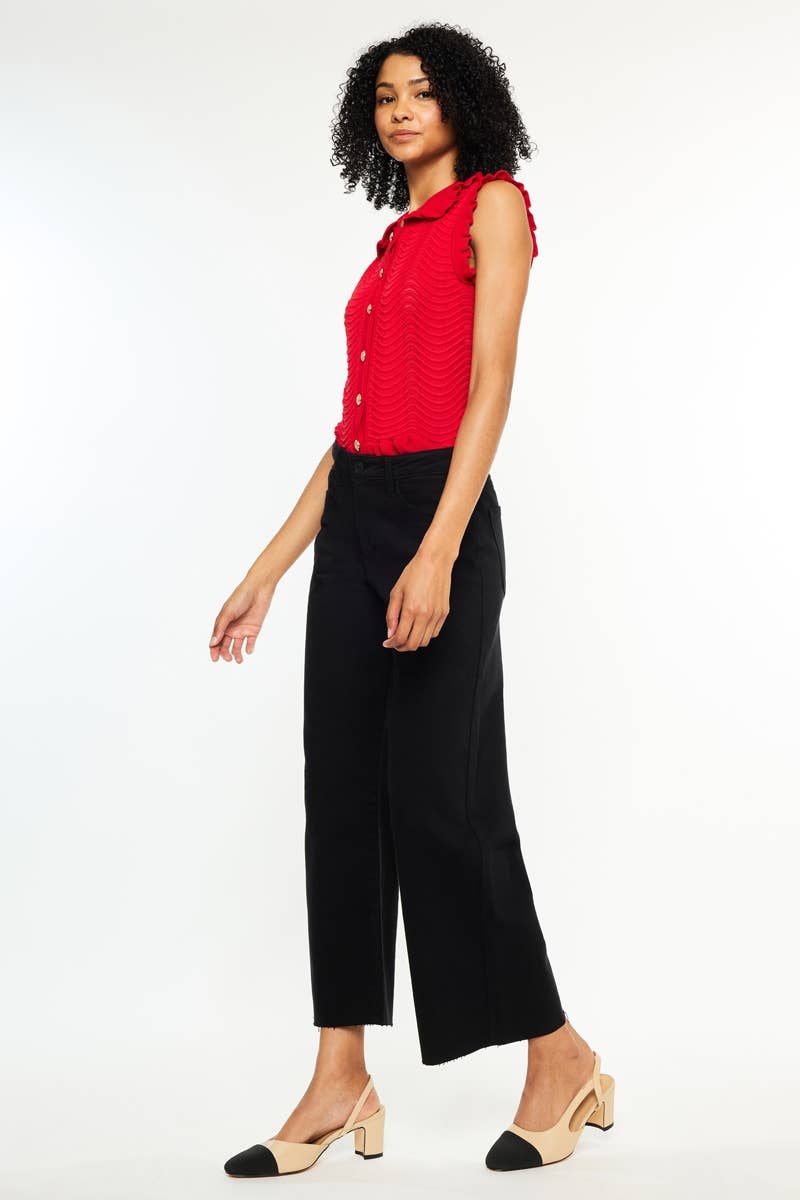 High Rise Crop Wide Leg Jeans Black