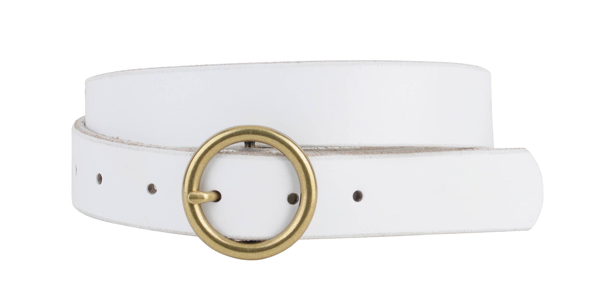 Round Brass Buckle Suede/Genuine Leather Belt