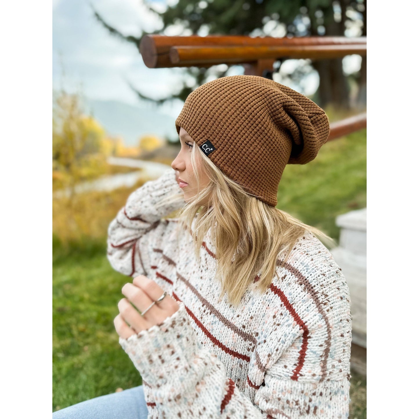 CC Beanie Unisex Waffle Knit Cuffed/Slouchy Beanie