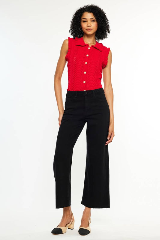 High Rise Crop Wide Leg Jeans Black