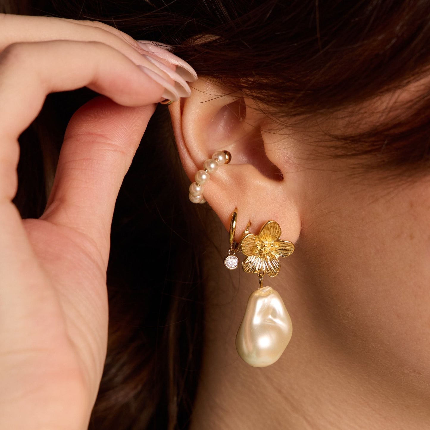 Flower and Pearl Statement Drop Studs