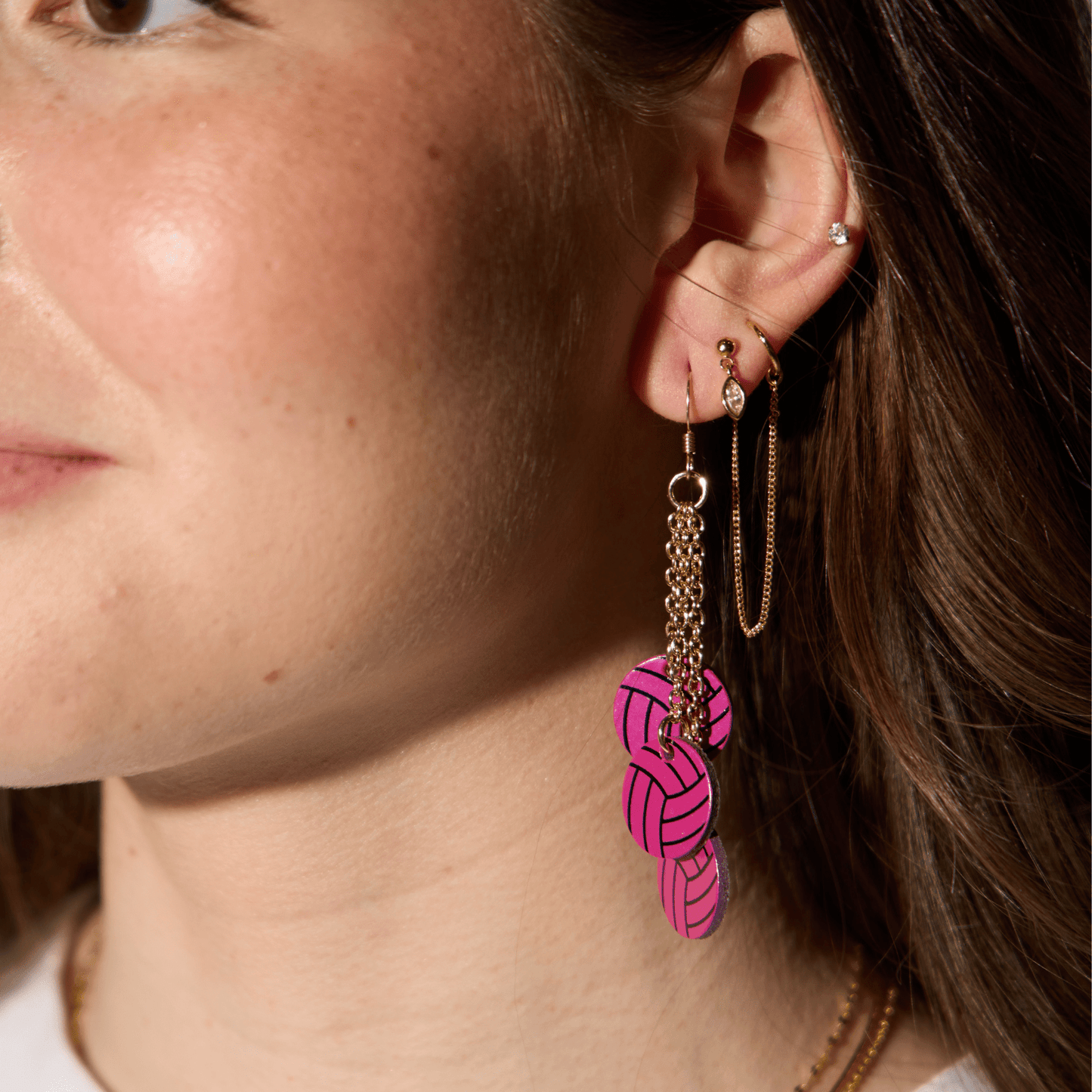 Magenta Now Serving Volleyball Earrings