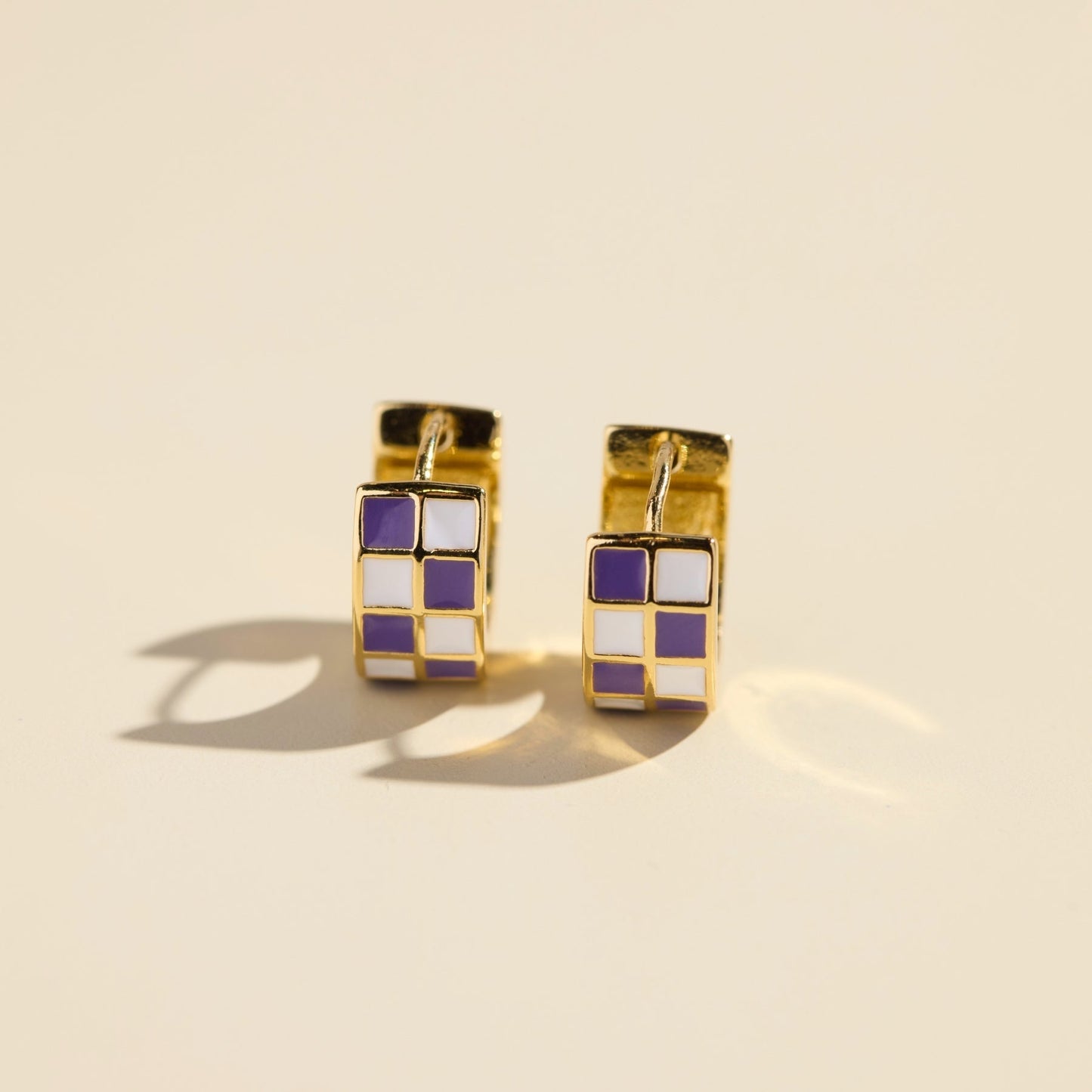 Purple & White Checkered Enamel Huggies