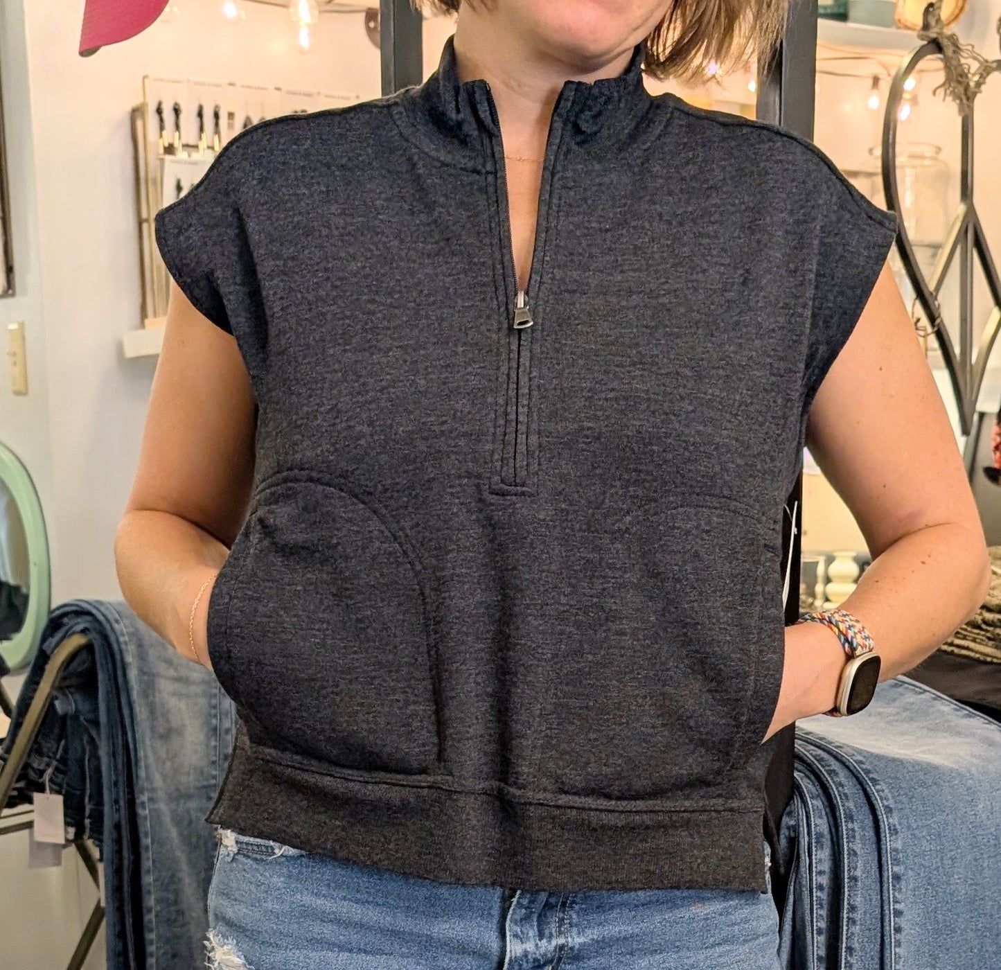 French Terry 1/2 Zip Short Sleeve Sweatshirt