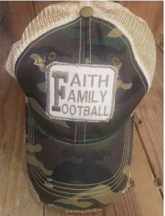 Faith Family Football on Camo Hat