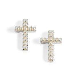 Whispers Small Cross with Pearl Stud