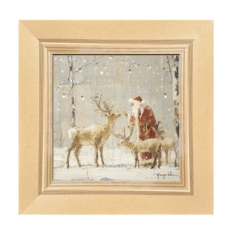 Santa Visiting Reindeer under Lights