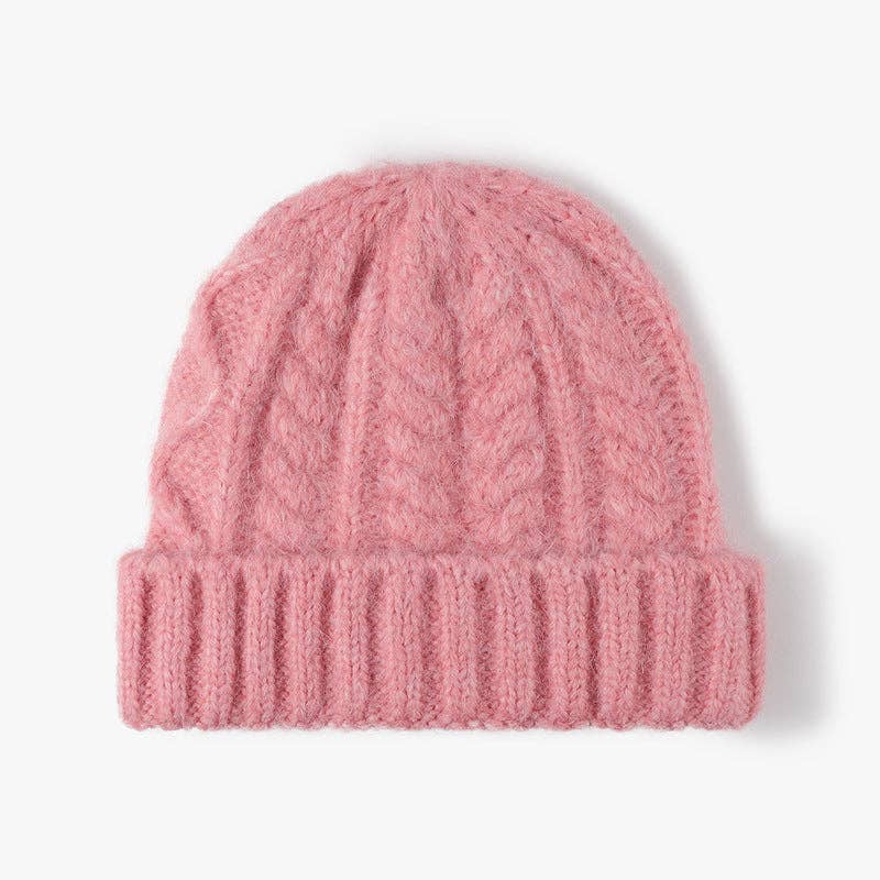 Solid Color Knit Hat Jacquard Padded Beanie