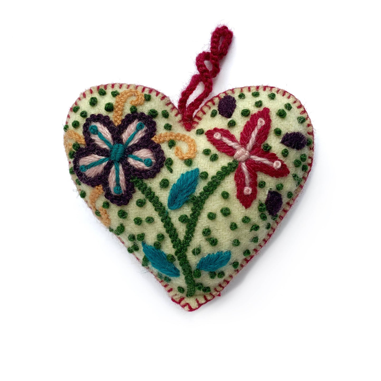 Colorful Embroidered Heart Christmas Ornament