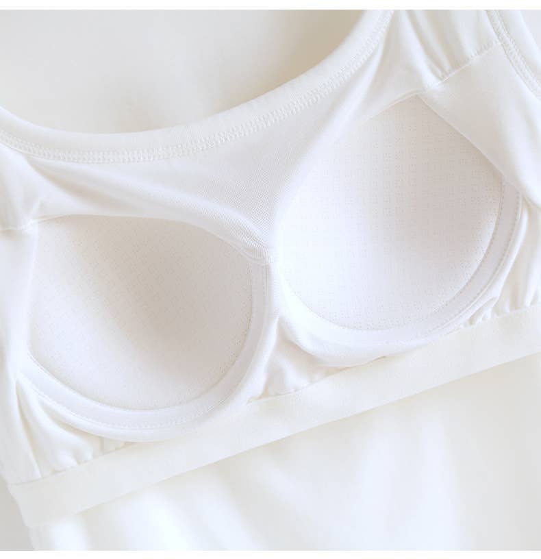 Queen-anne neck cotton blend built-in bra tank top