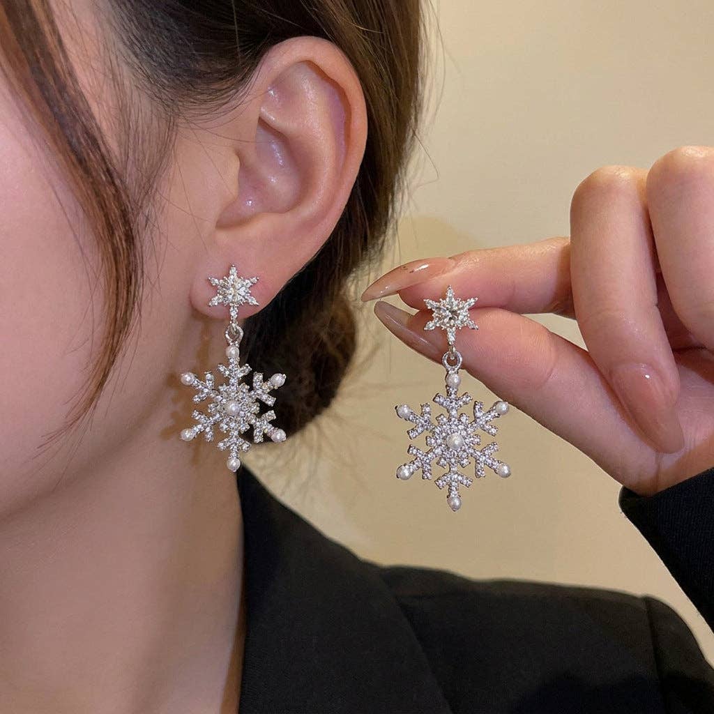 Rhinestone Snowflake Christmas Earrings