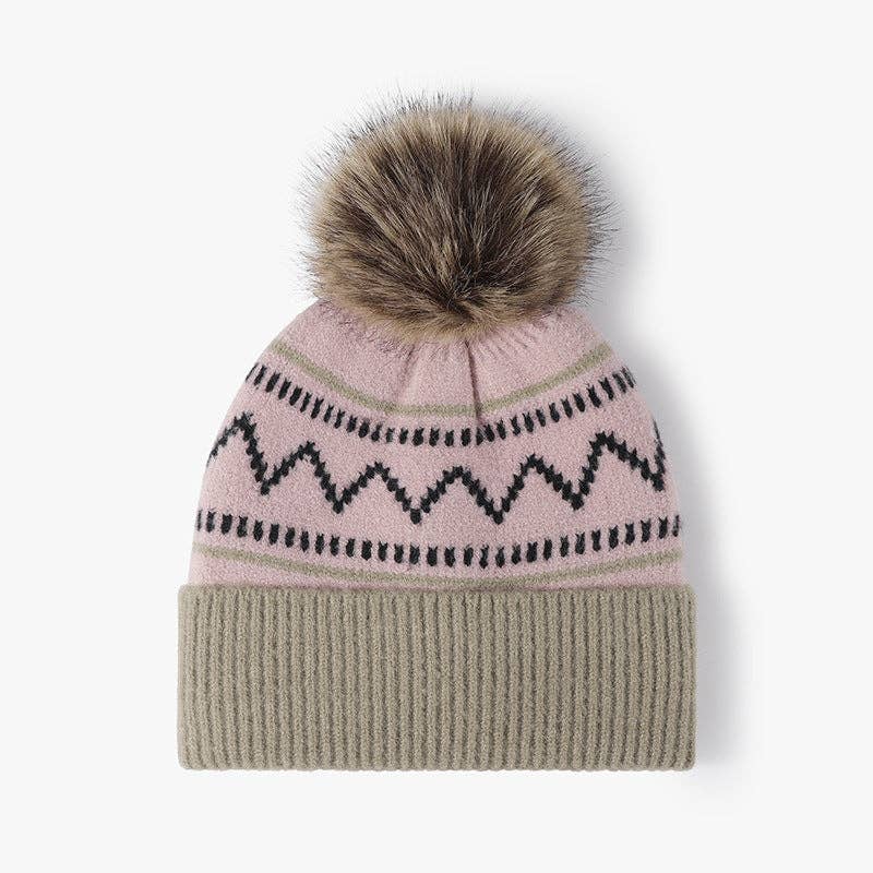 Splicing Striped Padded Knit Pom Beanie MK2BLW6W6HAT298