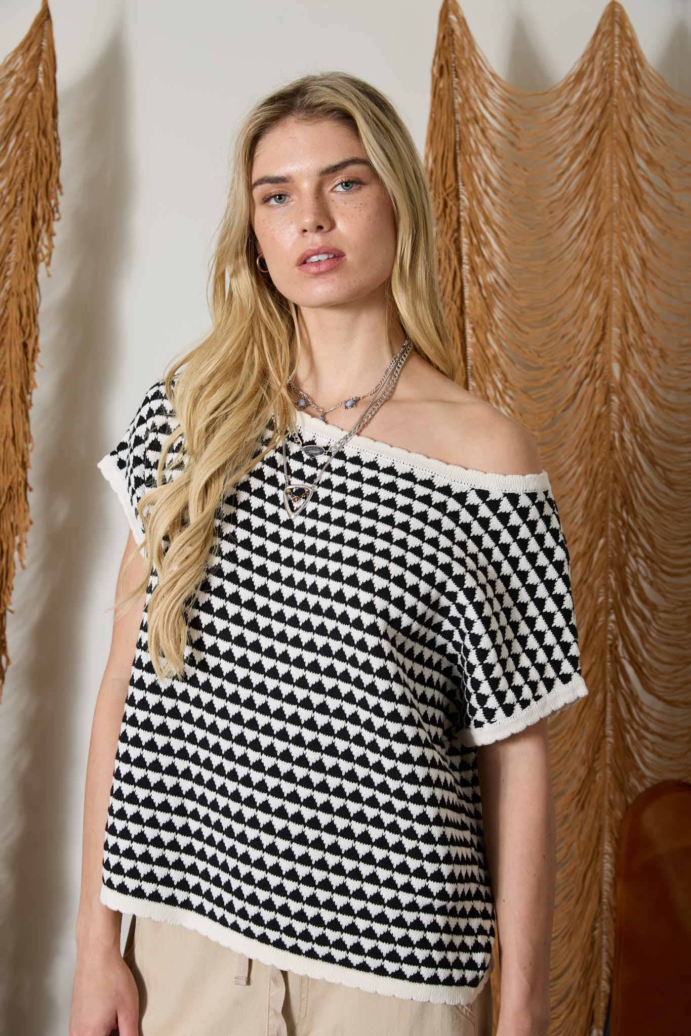 Geometric Stripe Knit Top
