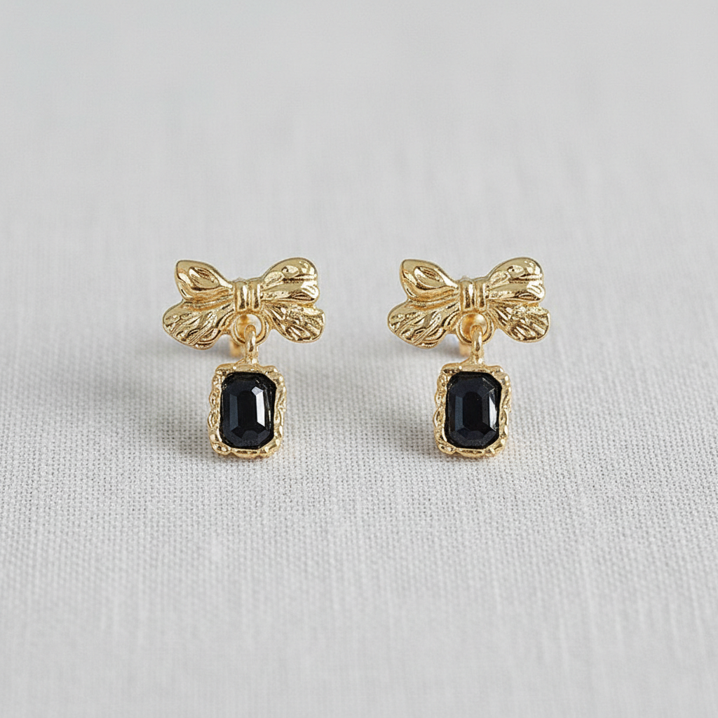 Black and Gold Bow Earrings