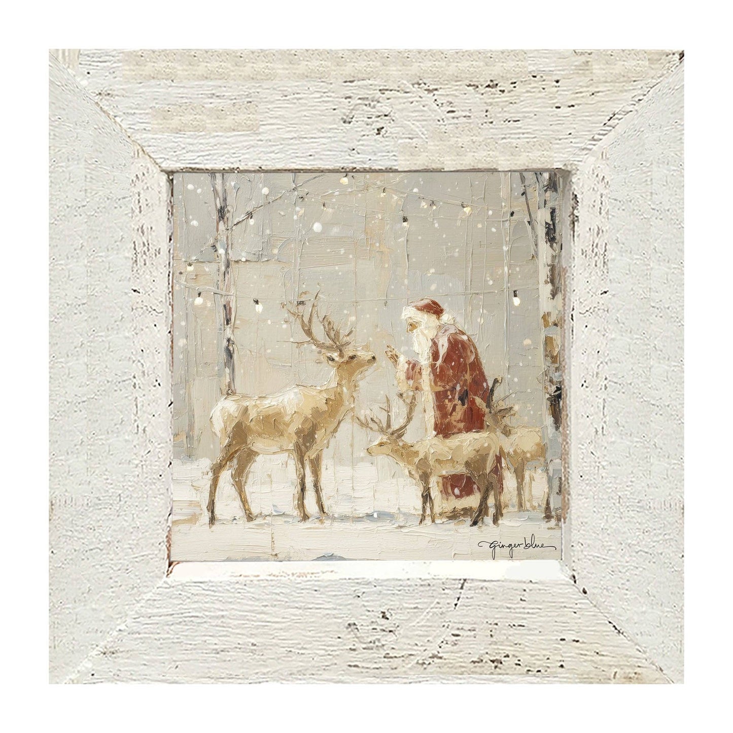 Santa Visiting Reindeer under Lights