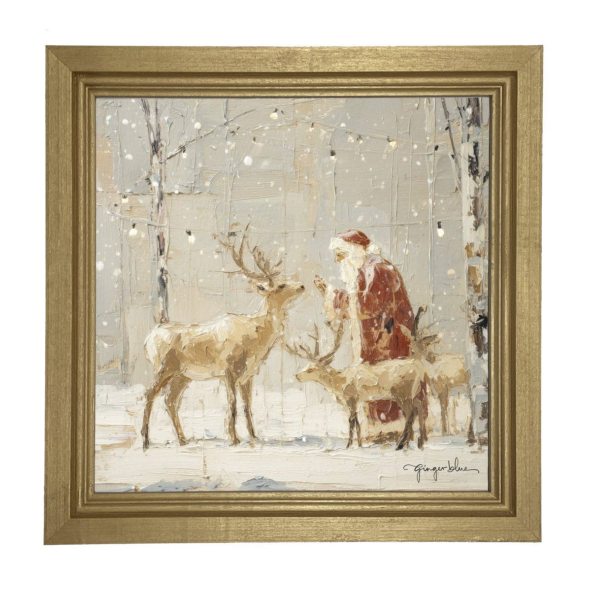 Santa Visiting Reindeer under Lights