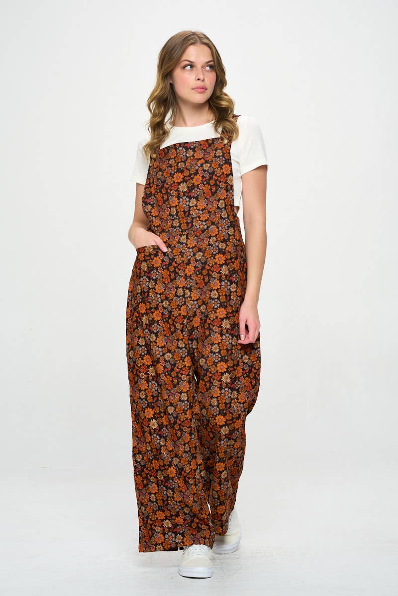 Fall Floral Corduroy Overalls