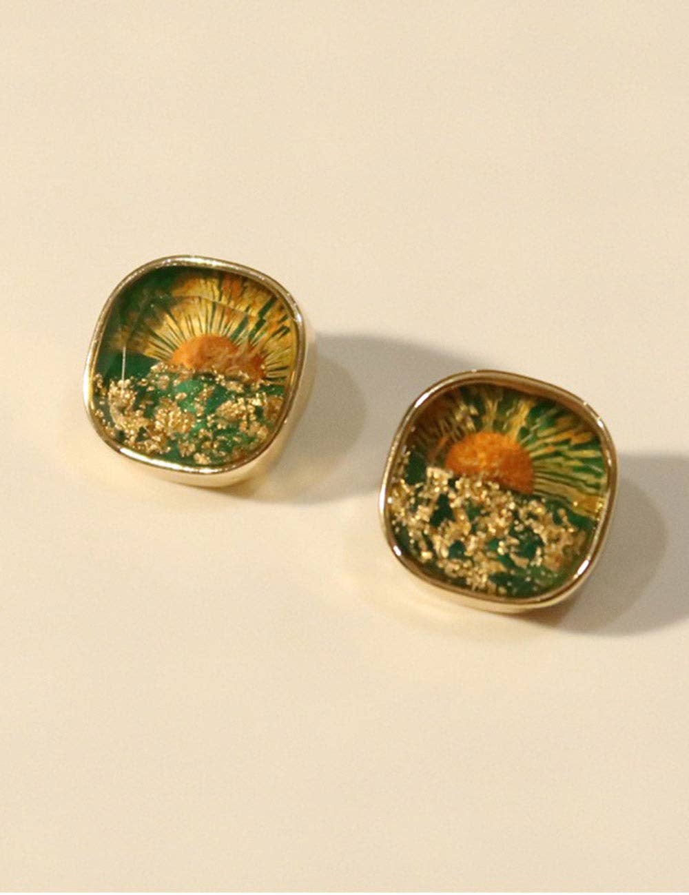 Floral Geometric Stud Earrings