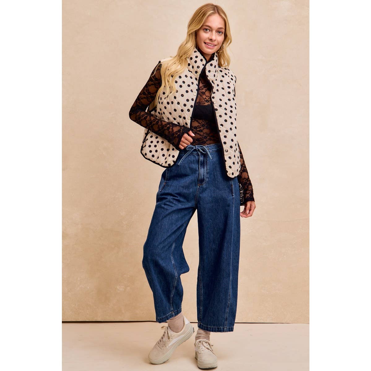 Polka Dot Print Quilted Vest