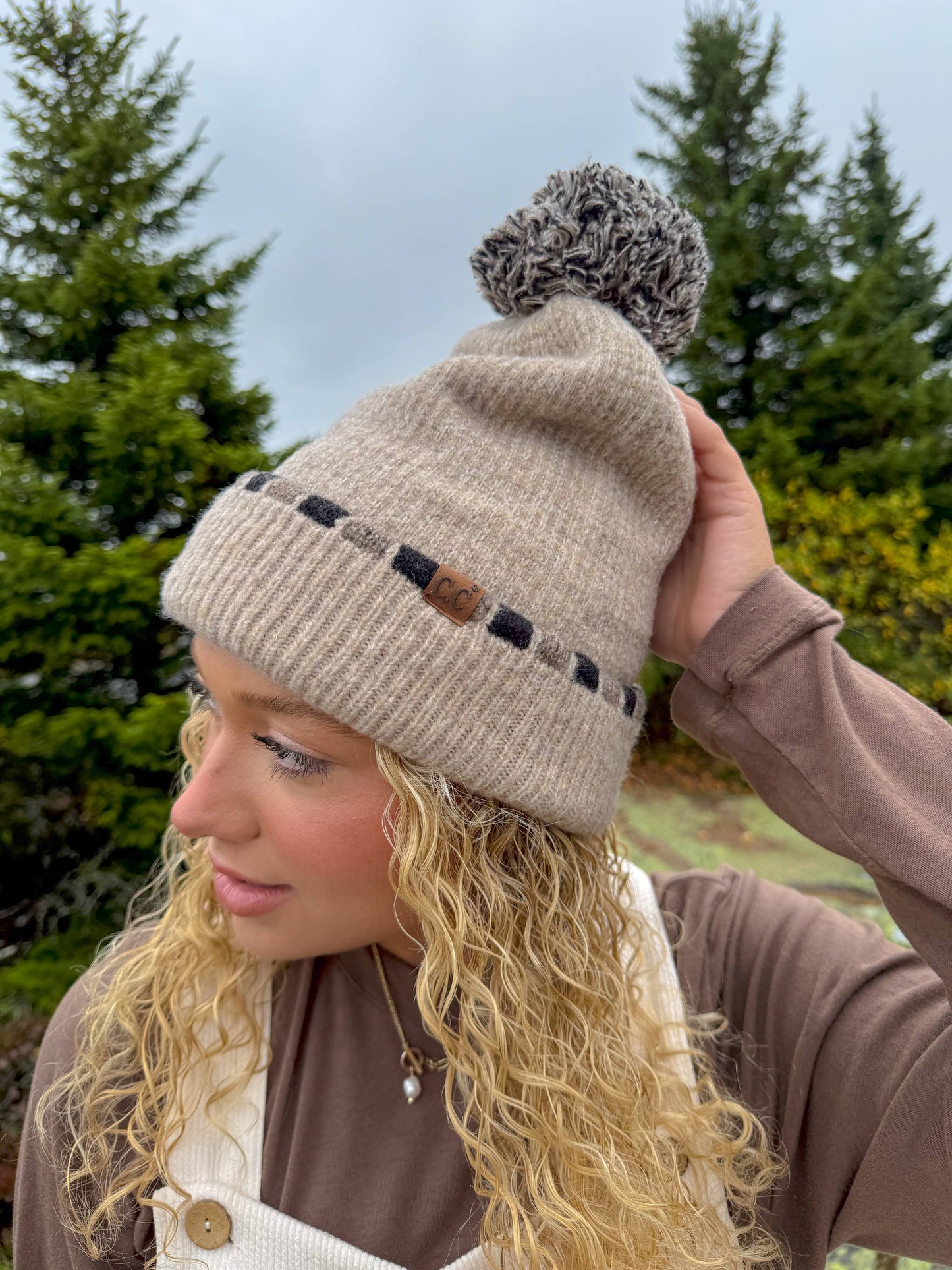 CC Beanie Neutral Horizontal Stripe Cuffed