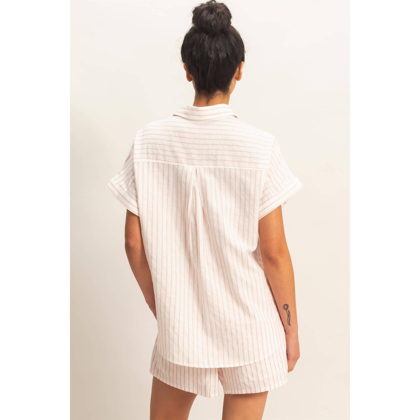 Striped Button-Up Dolman Sleeve Shirt